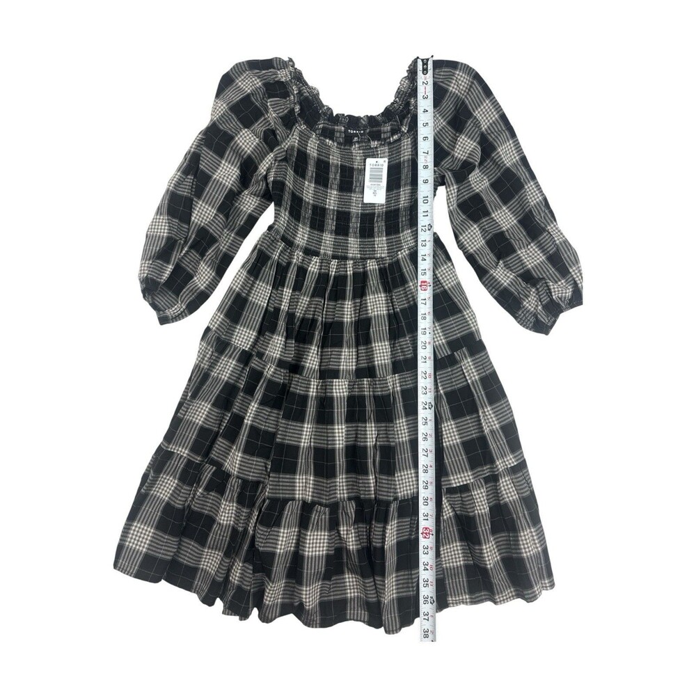 NWT Torrid Plaid Smocked Midi Dress Size 00 M/L Black White Cottagecore - Picture 7 of 7